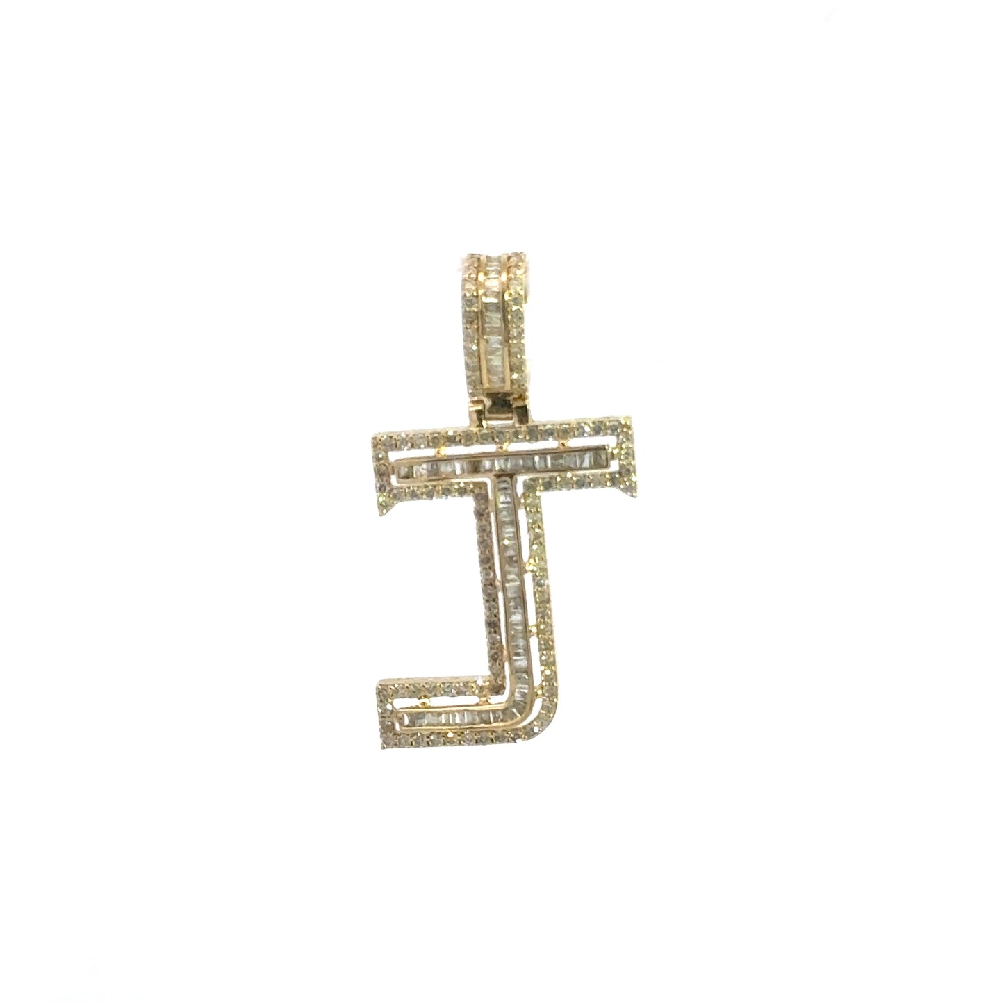 Yellow Gold Letter J Pendant Baguettes0.95CT 2.9GR 14K