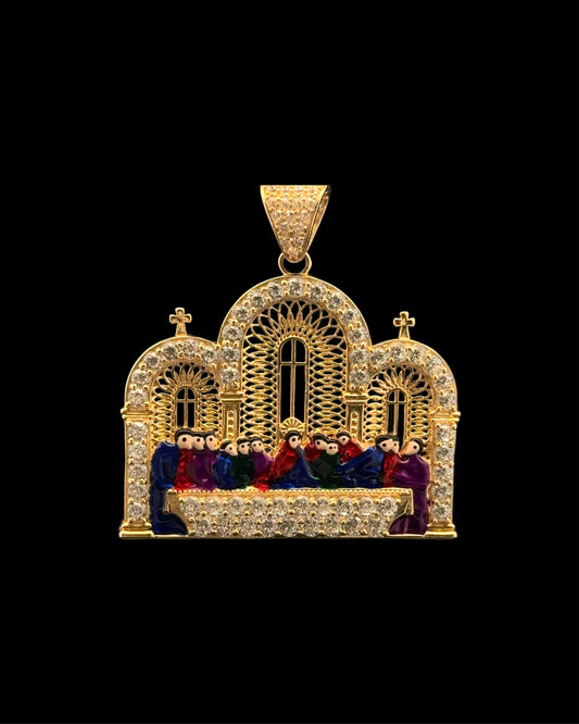 14K LAST SUPPER PENDANT ENAMELED CZ (7.7GR)