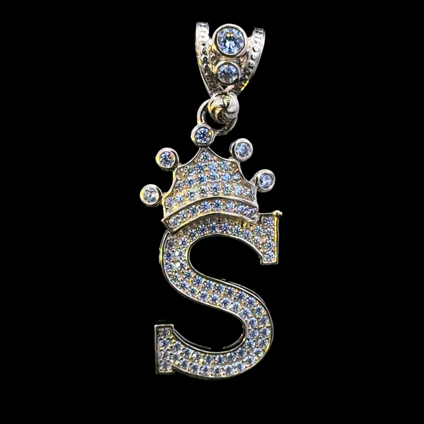 PENDANT LETRA S CON CORONA CZ 4.3GR 14K