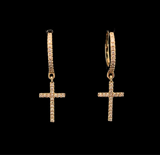 ARETES ARO CRUZ COLGANTE AMARILLO 0.22CT 14K