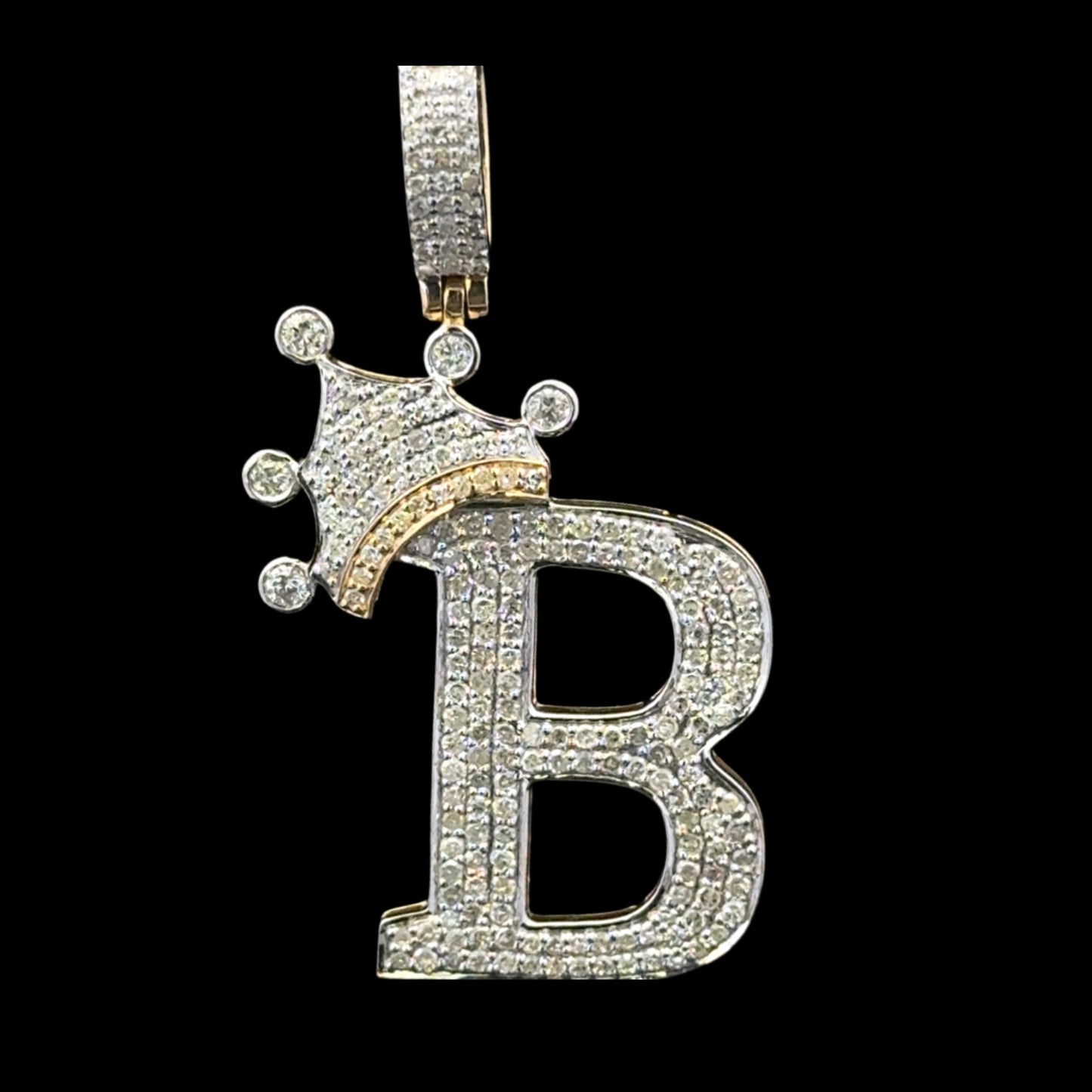 PENDANT LETRA B CON CORONA DIAMANTES 3.6GR 0.89CT 14K (SLNPD 0172-B)