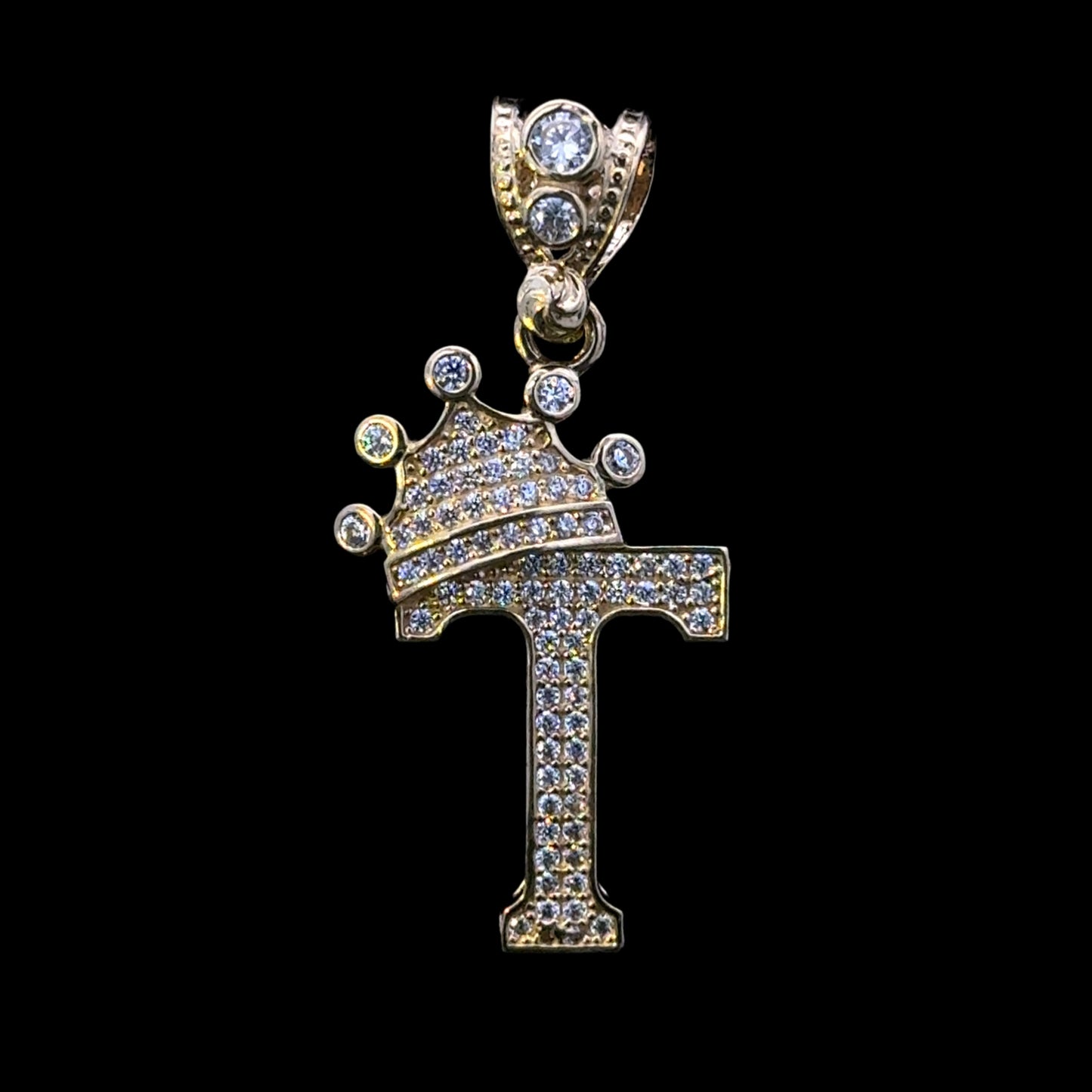 PENDANT LETRA T CON CORONA CZ 4GR 14K