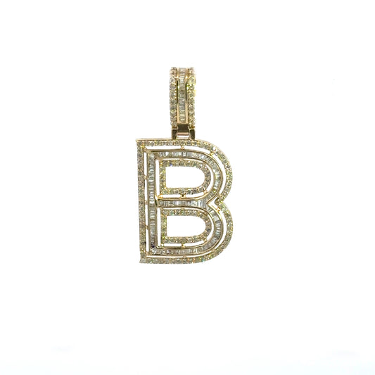 Yellow Gold Letter B Pendant Baguettes 1CT 3GR 14K