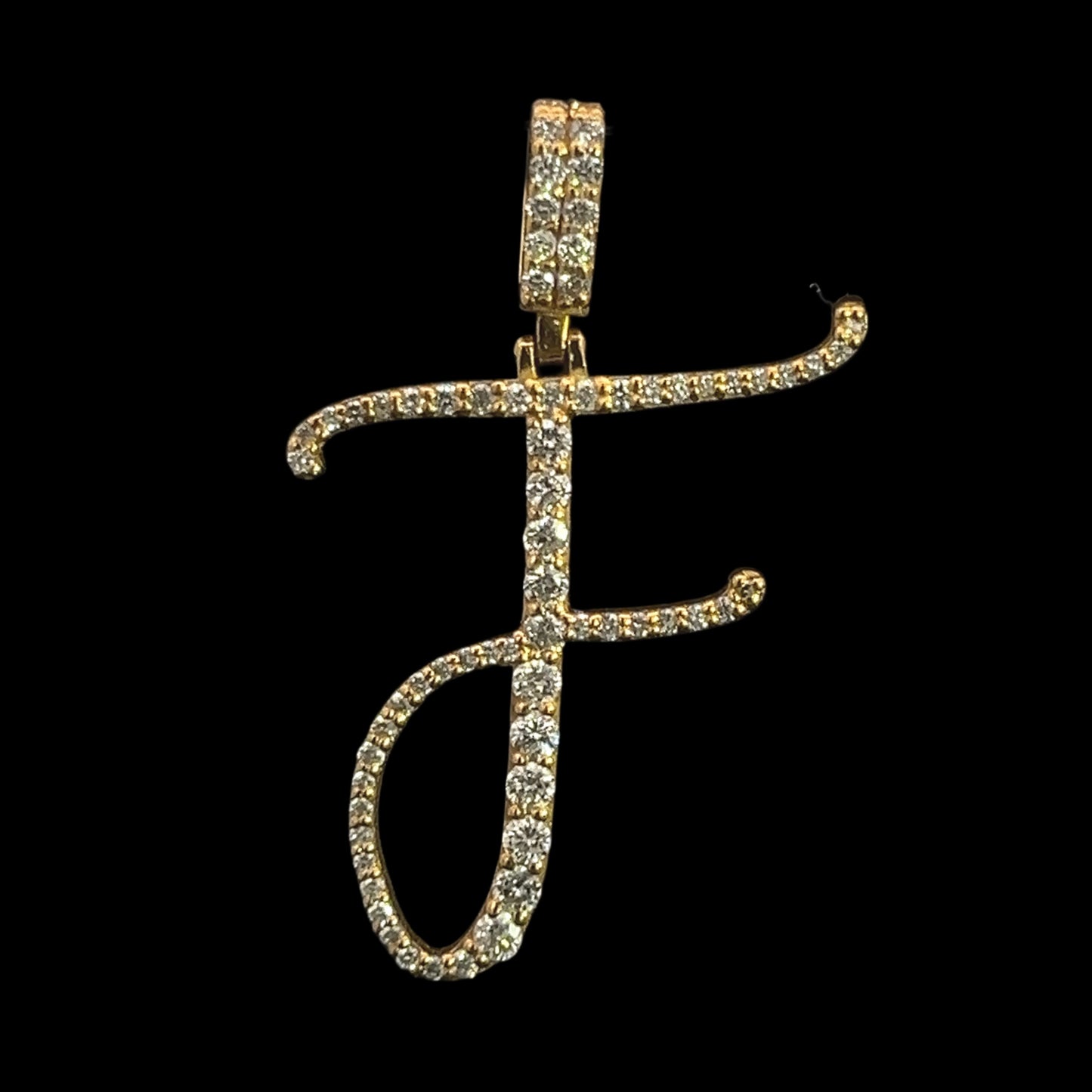 Yellow Gold Letter F Pendant 0.63CT 2.3GR 14K