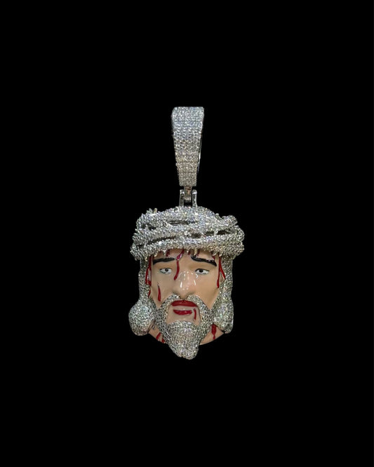 925 SILVER MOISSANITE FACE JESUS PENDANT (15.9GR 2.73CTW)