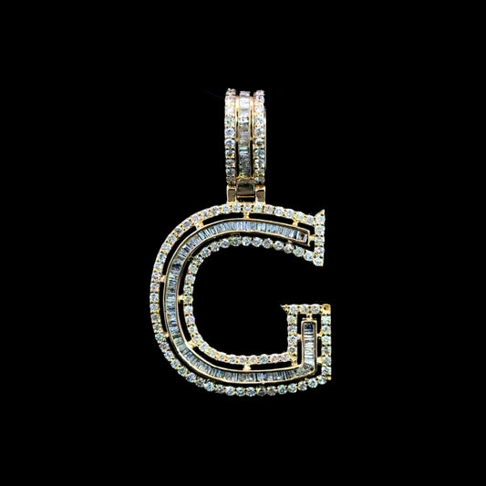 Yellow Gold Letter G Pendant Baguettes 1.01CT 3.1GR 14K