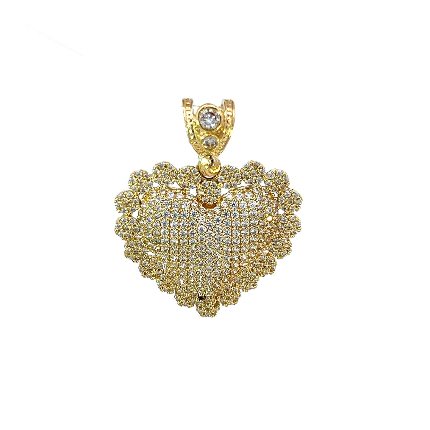 Colgante de corazón floral de oro amarillo CZ 6,6 gr 14K