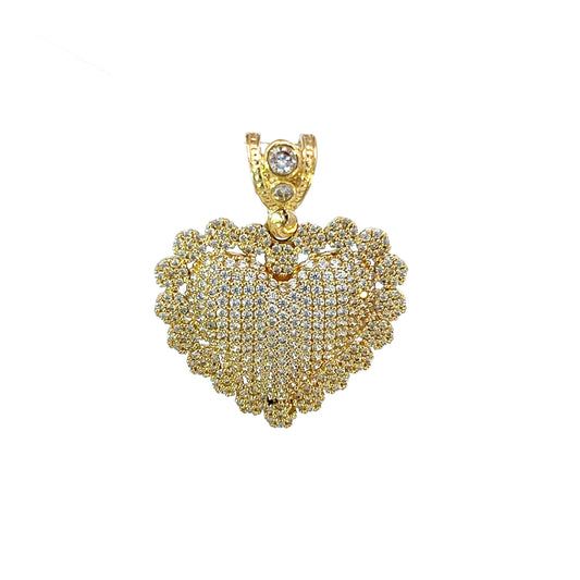 Colgante de corazón floral de oro amarillo CZ 6,6 gr 14K