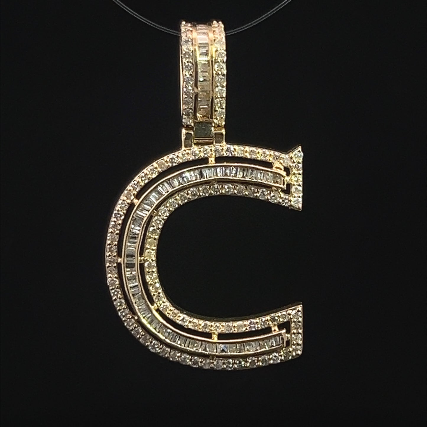 Yellow Gold Letter C Pendant Baguettes 0.83CT 3GR 14K