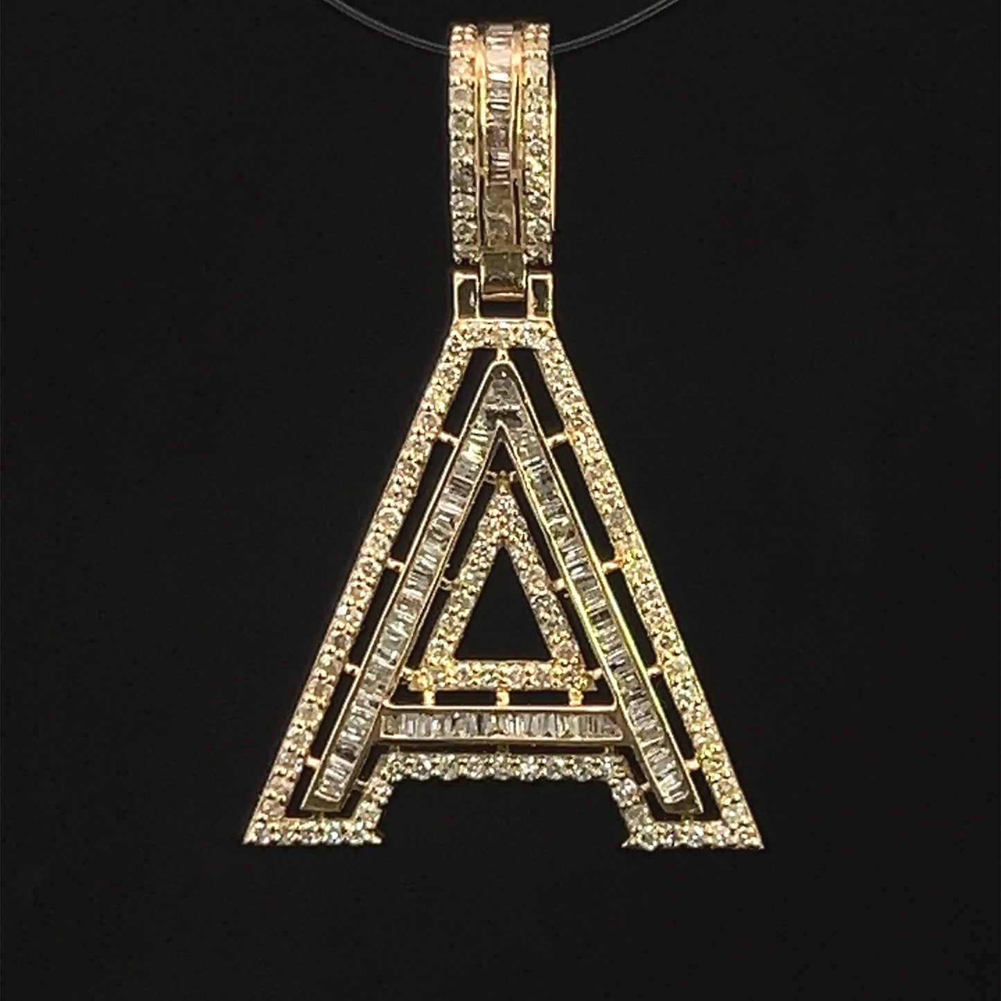 Yellow Gold Letter A Pendant Baguettes 0.97CT 2.9GR 14K