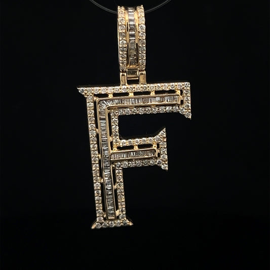 Yellow Gold Letter F Pendant Baguettes 0.91CT 3GR 14K