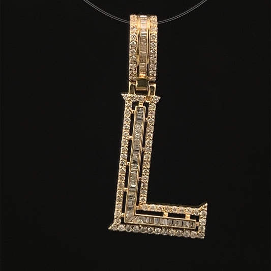 Yellow Gold Letter L Pendant Baguettes 0.71CT 2.4GR 14K