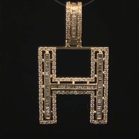 Yellow Gold Letter H Pendant Baguettes 0.93CT 3.4GR 14K