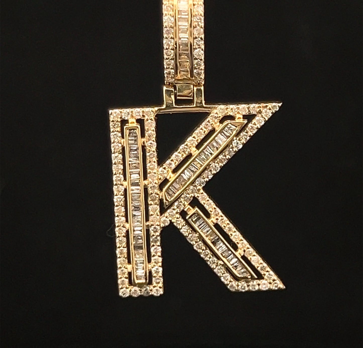 Yellow Gold Letter K Pendant Baguettes 0.91CT 3.2GR 14K