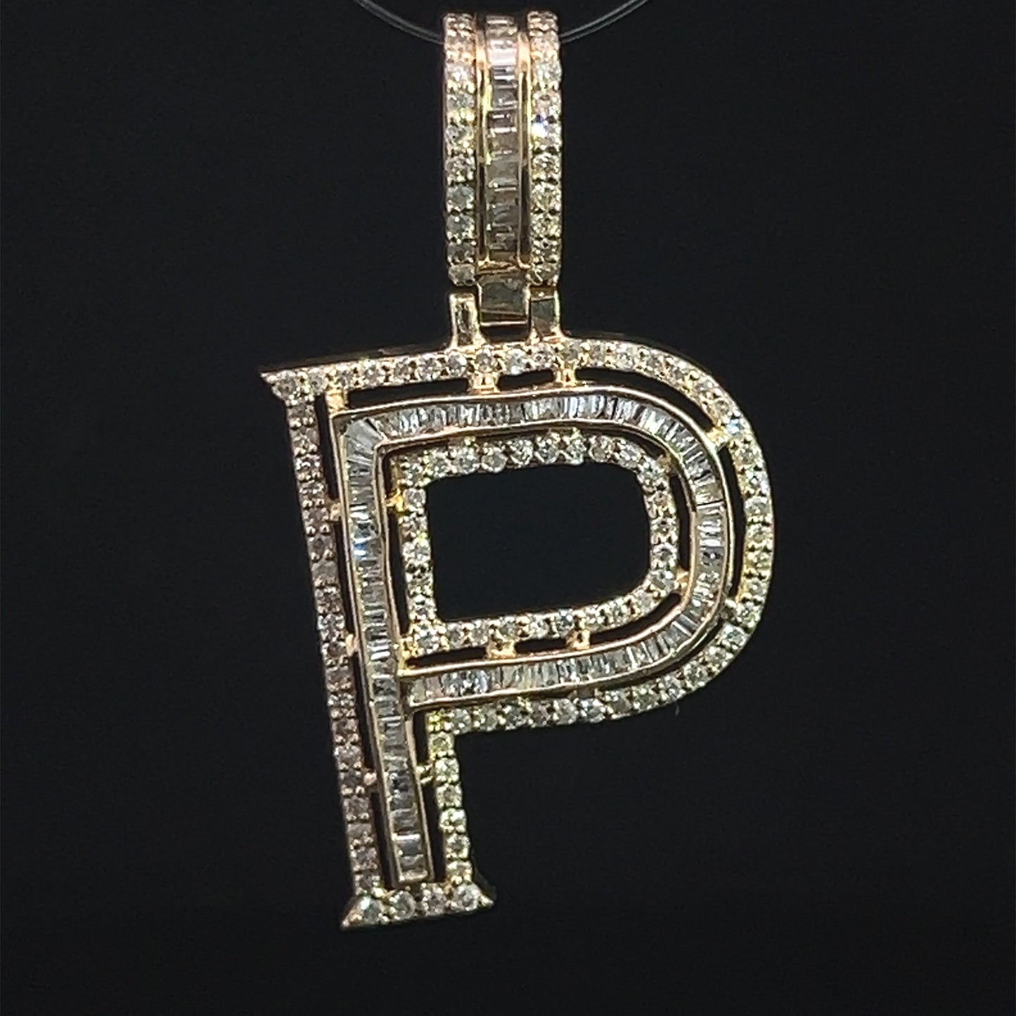 PENDANT LETRA P BAGUETTES 0.93CT 2.8GR 14K