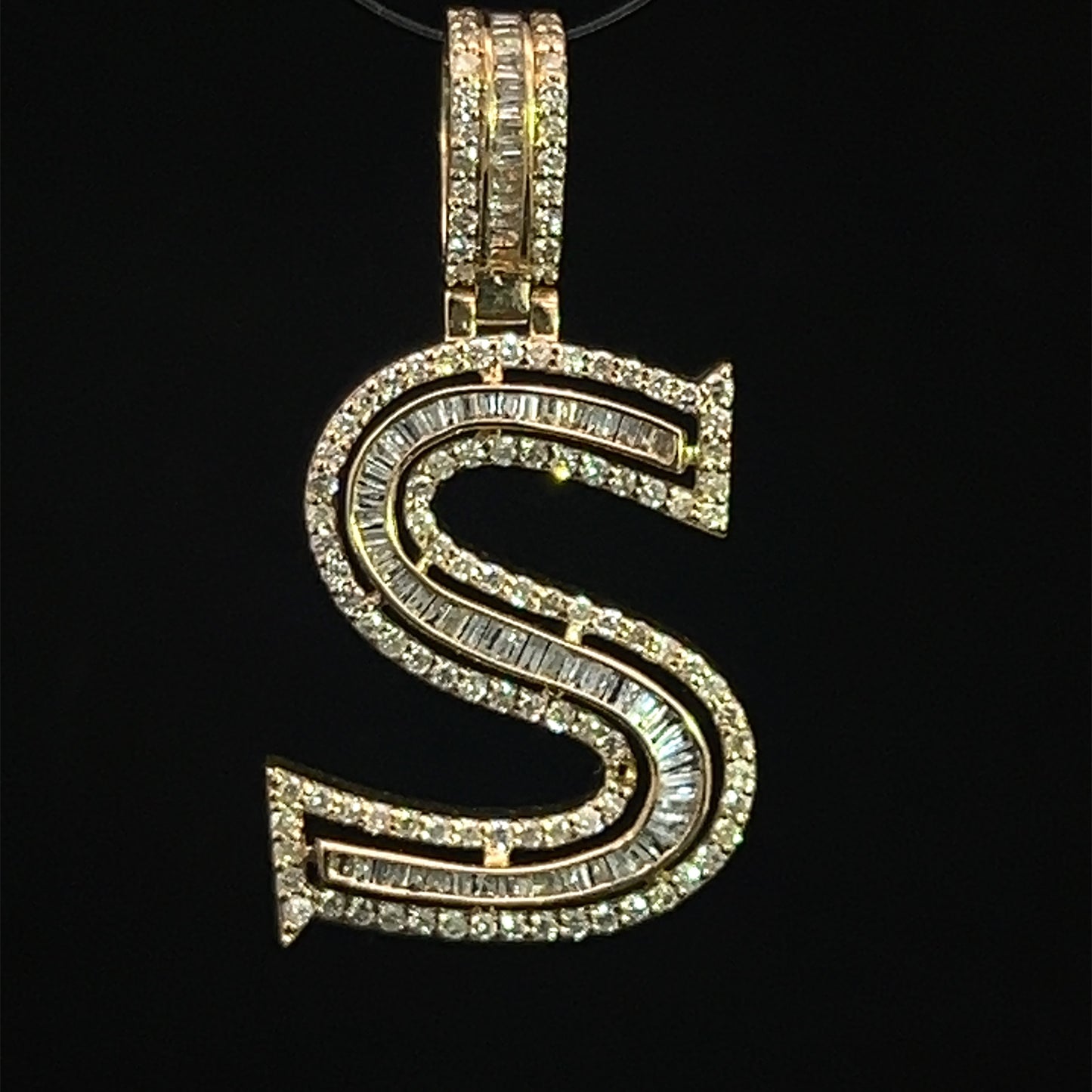 PENDANT LETRA S BAGUETTES 0.9CT 3GR 14K