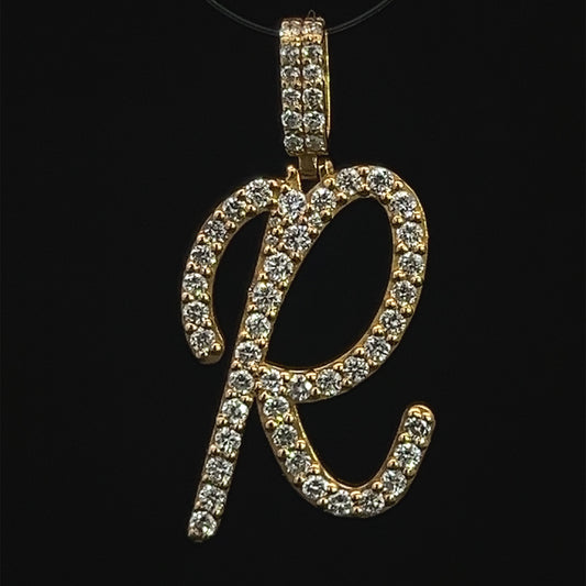 Yellow Gold Letter R Pendant 1.05CT 3.6GR 14K