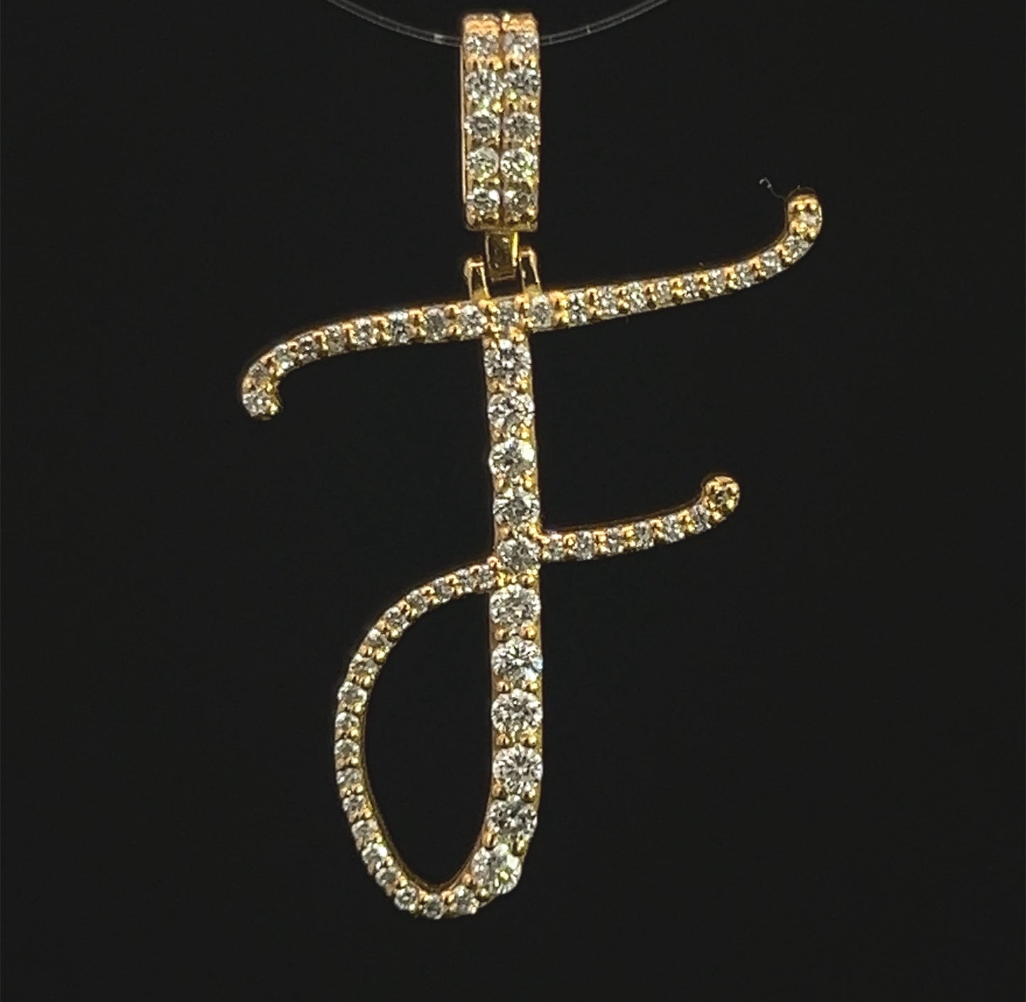 Yellow Gold Letter F Pendant 0.63CT 2.3GR 14K