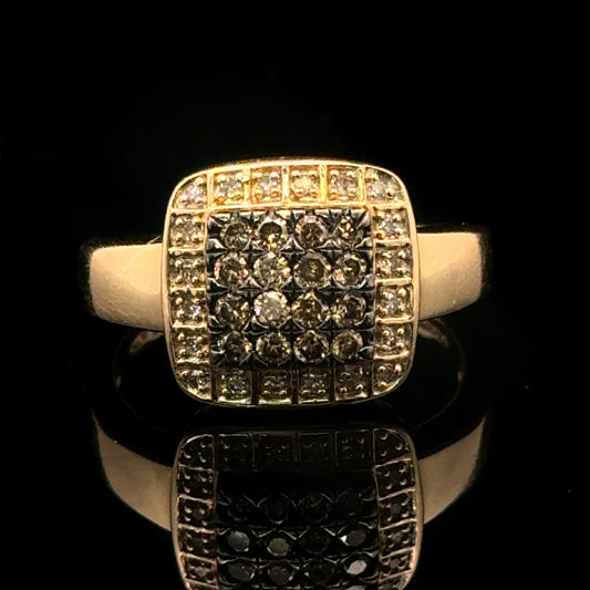 Anillo de oro amarillo con esmalte negro y diamantes de 2 quilates y 6,3 gr de 14 quilates y 9"