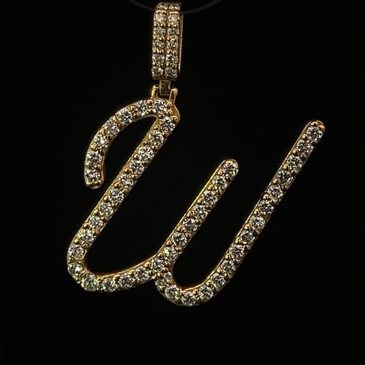 Yellow Gold Letter W Pendant 1.12CT 3.8GR 14K