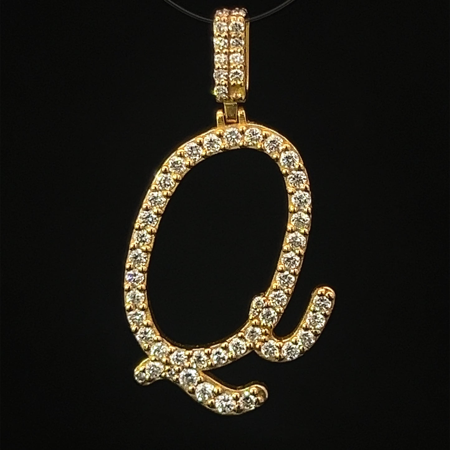 Yellow Gold Letter Q Pendant 1.04CT 3.7GR 14K