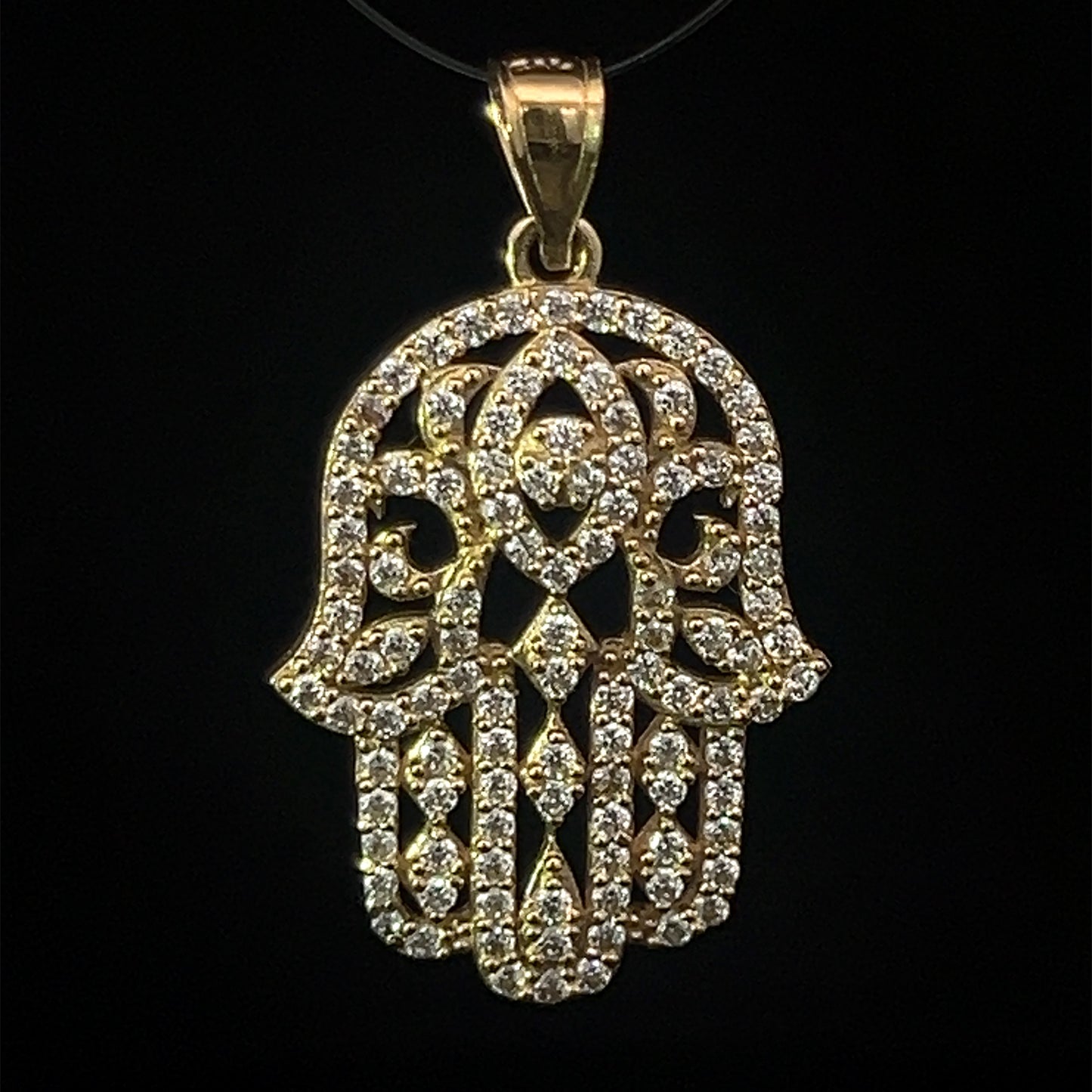 Yellow Gold Mesh Hamsa Pendant (CZ) 3.4GR 14K