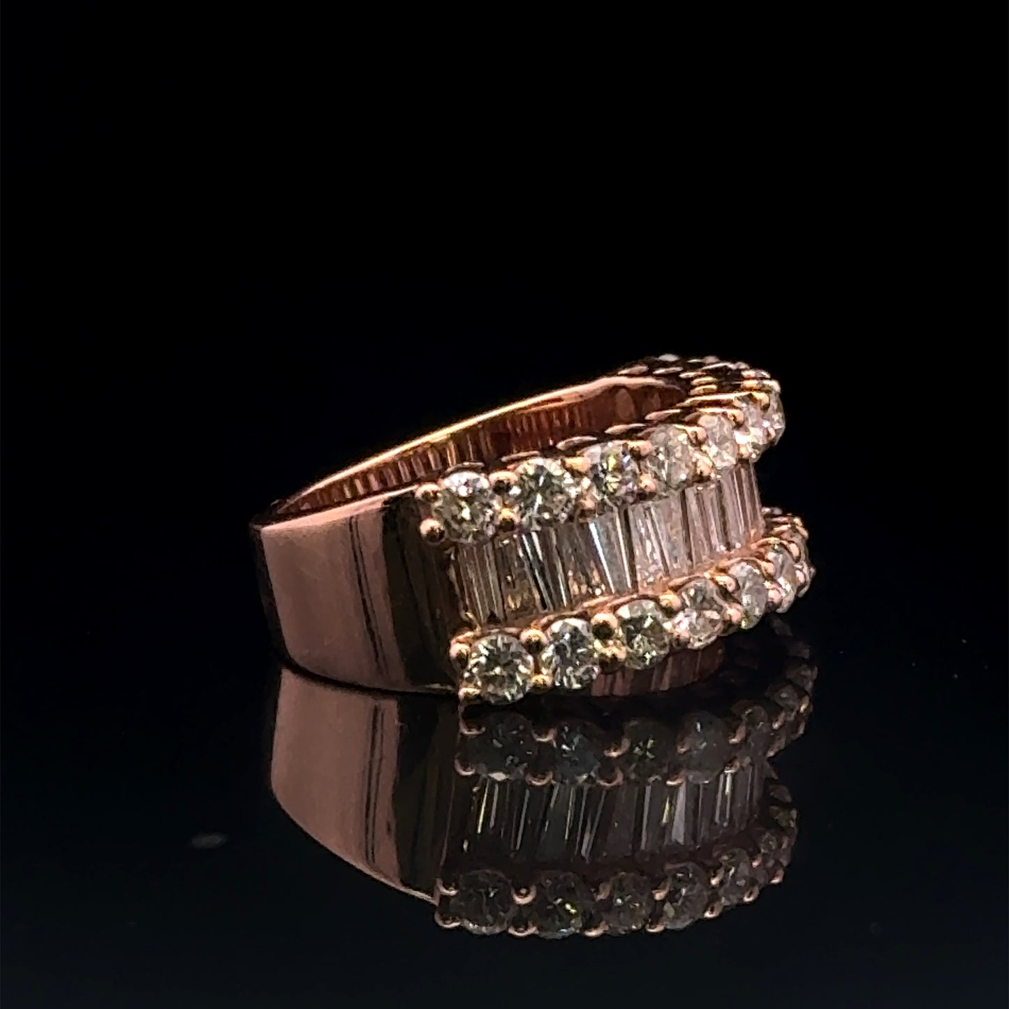 Rose Gold Pink Baguette Ring 3.04CT 9GR 14K 6.5"