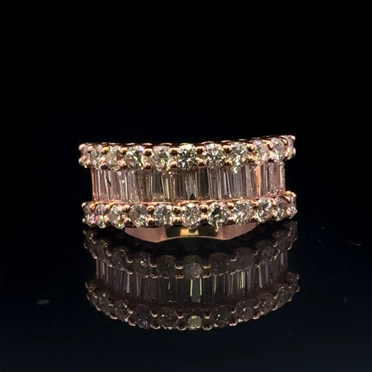 Rose Gold Pink Baguette Ring 3.04CT 9GR 14K 6.5"