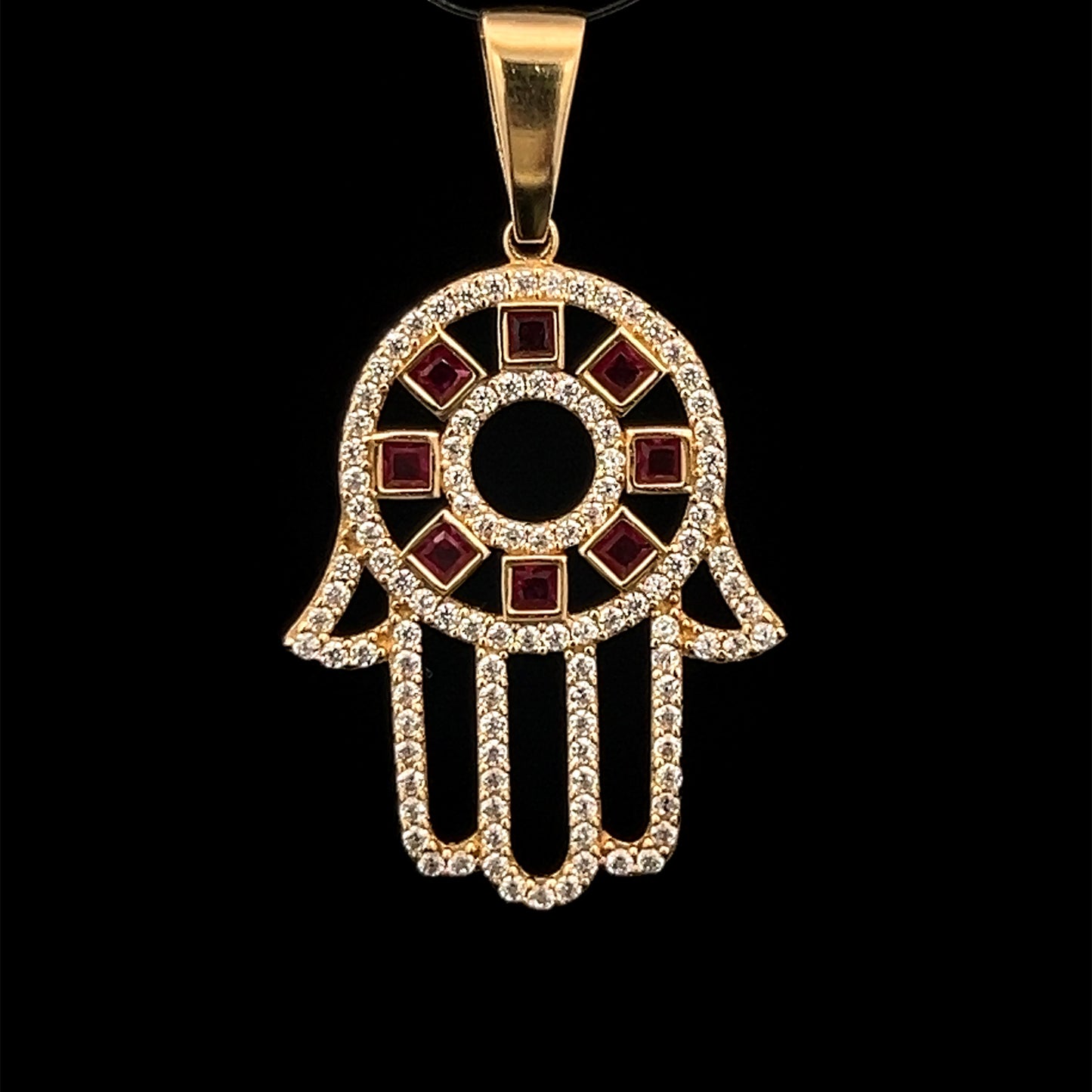 Round Yellow Gold Hamsa Pendant  (CZ) 2.6GR 14K