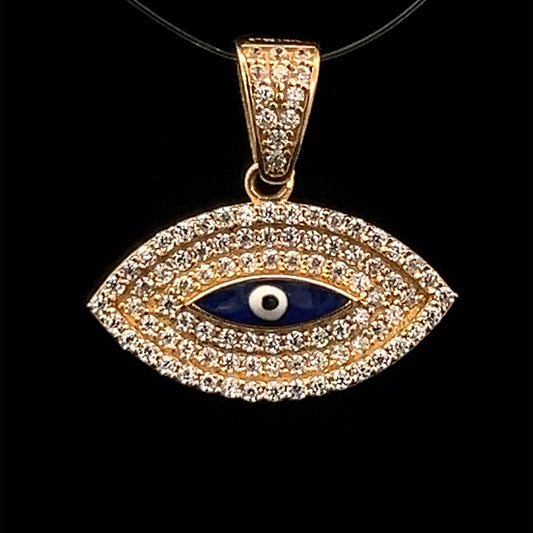 Yellow Gold Turkish Eye Pendant (CZ) 1.9GR 14K