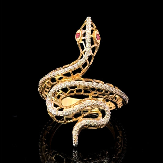 Yellow Gold Snake Ring (CZ) 3.9GR 14K 8"