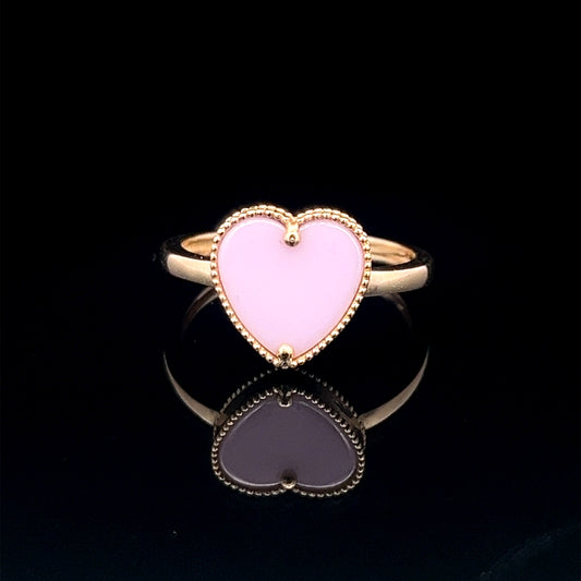 Anillo de oro rosa con forma de corazón de 2,6 gr y 14 quilates de 7"