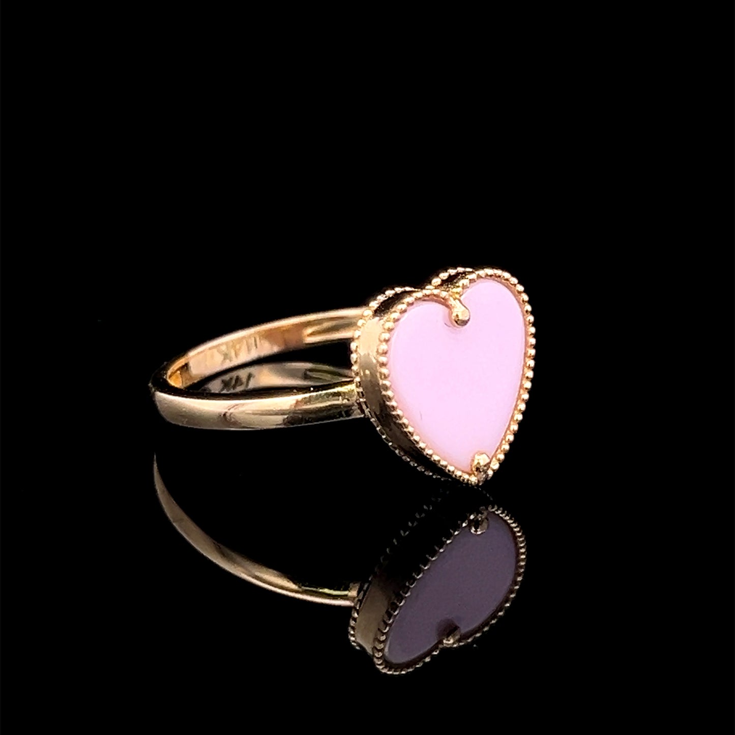 Anillo de oro rosa con forma de corazón de 2,6 gr y 14 quilates de 7"