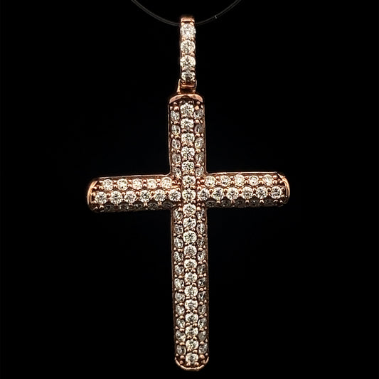 Rose Gold Round Cross Pendant 0.87CT 4GR 14K