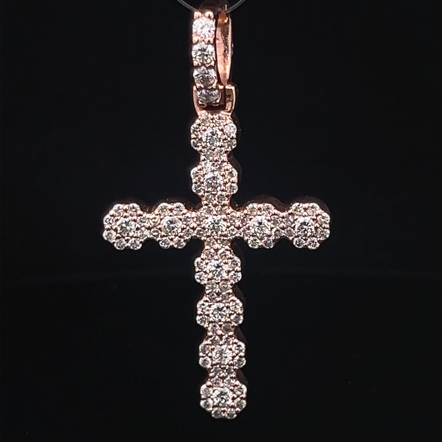 Rose Gold Floral Cross Pendant  1.95CT 8.4GR 14K