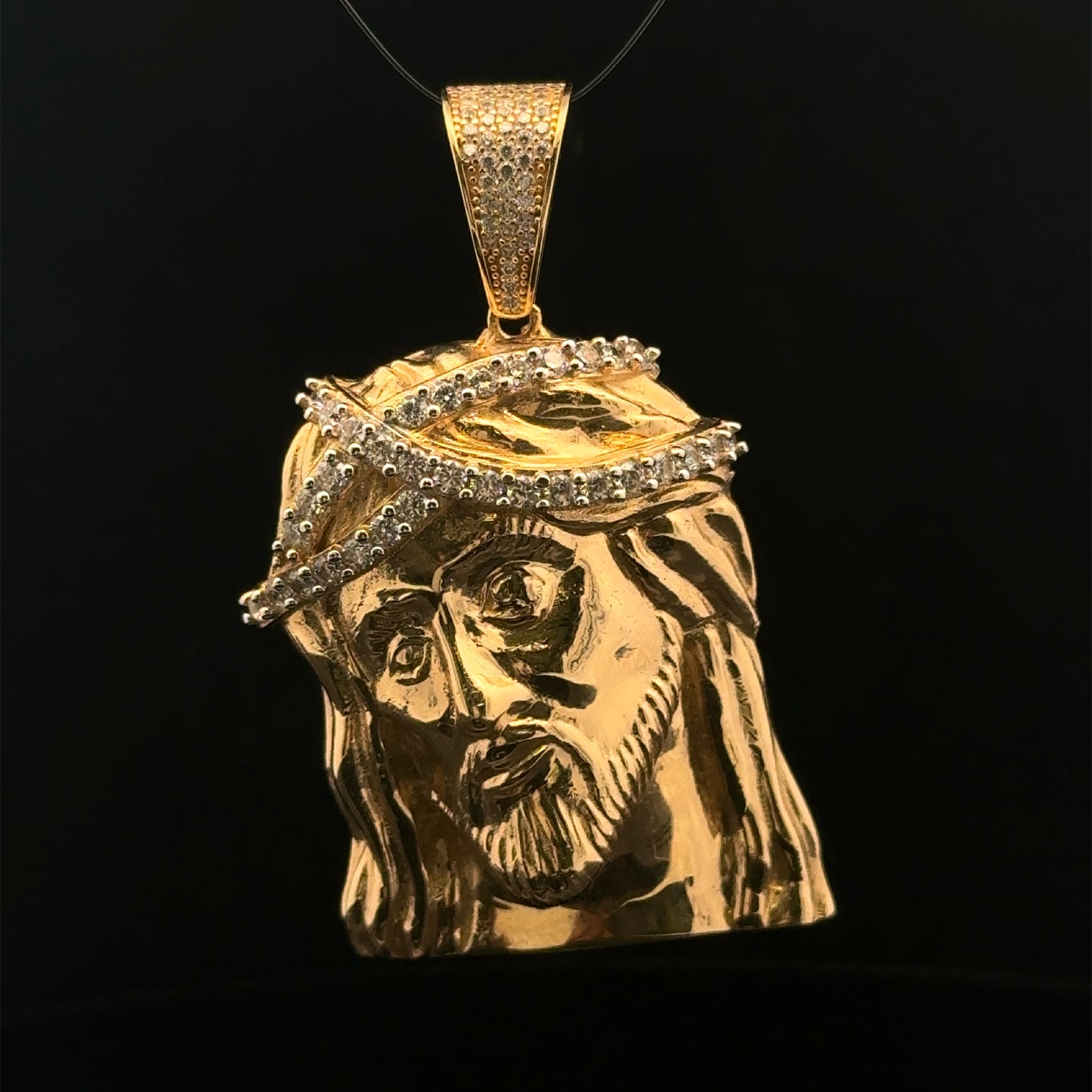 COLGANTE CABEZA JESUS ESPINAS MALLA TRASERA MEDIANA 15GR 14K