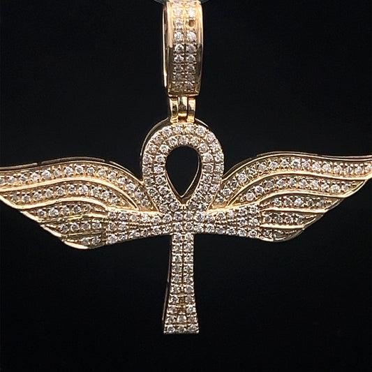 Yellow Gold Winged Cross Pendant 0.72CT 5.4GR 14K