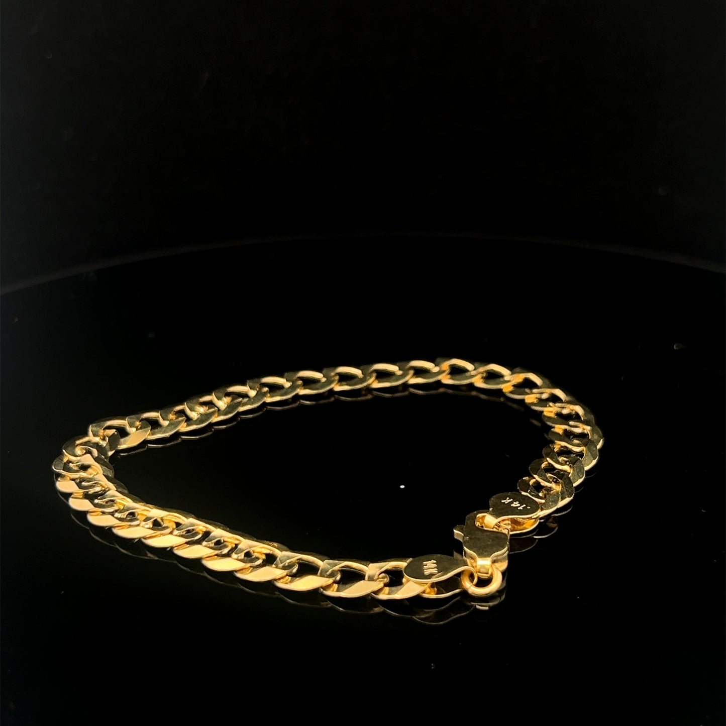 Pulsera cubana de oro amarillo macizo de 10,2 gr y 7 mm de 14 quilates de 8"