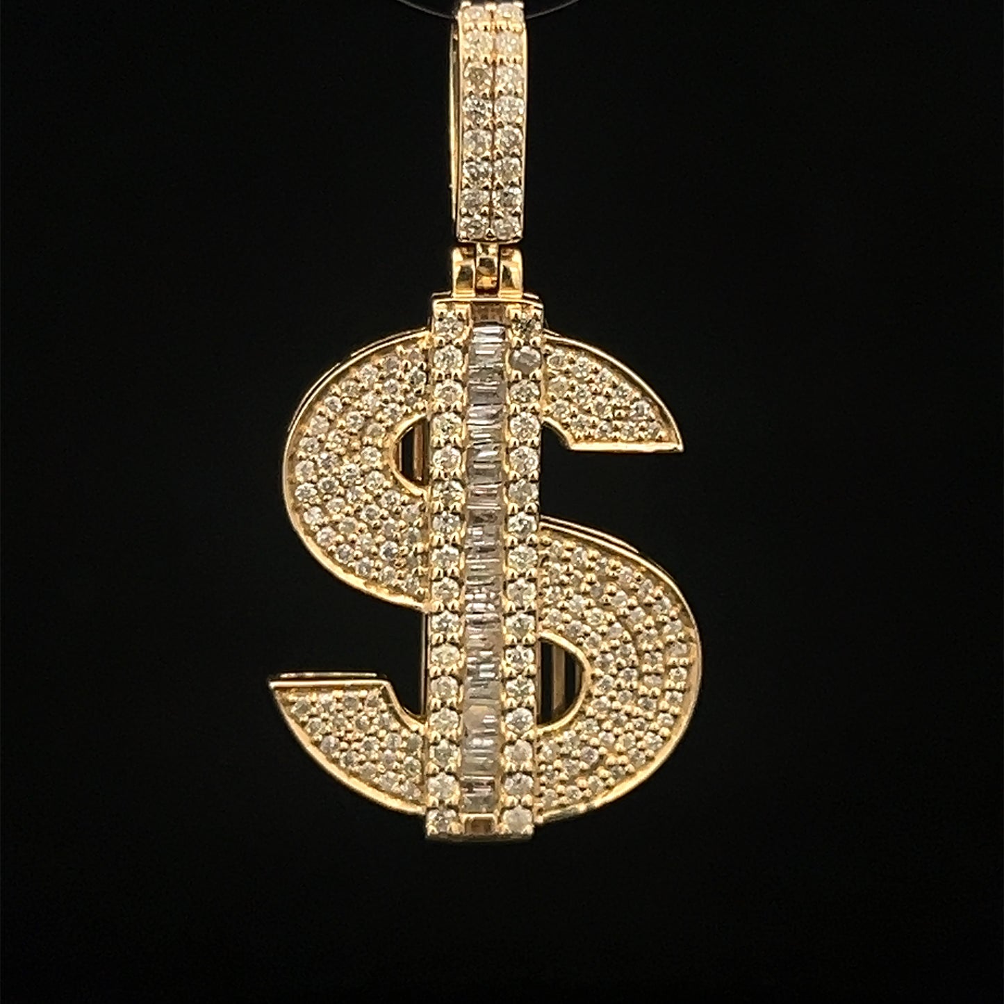 Yellow Gold Money Sign Baguette Pendant 0.82CT 4.3GR 14K