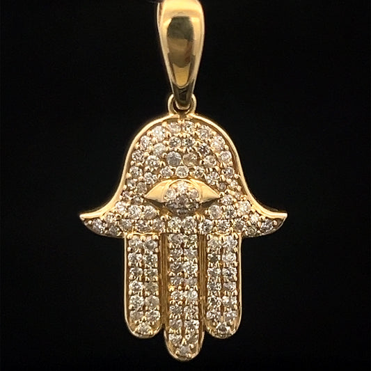 Yellow Gold Hamsa Pendant 0.49CT 2GR 14K