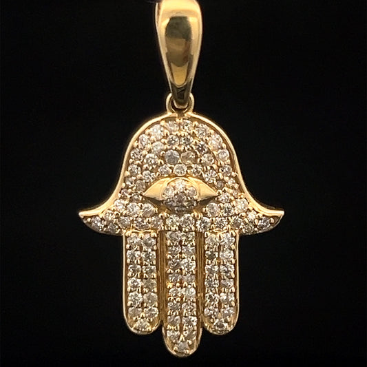 Yellow Gold Hamsa Pendant 0.49CT 2GR 14K