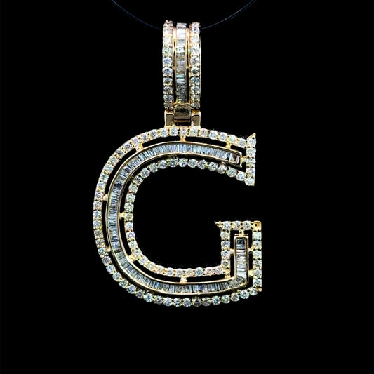 Yellow Gold Letter G Pendant Baguettes 1.01CT 3.1GR 14K