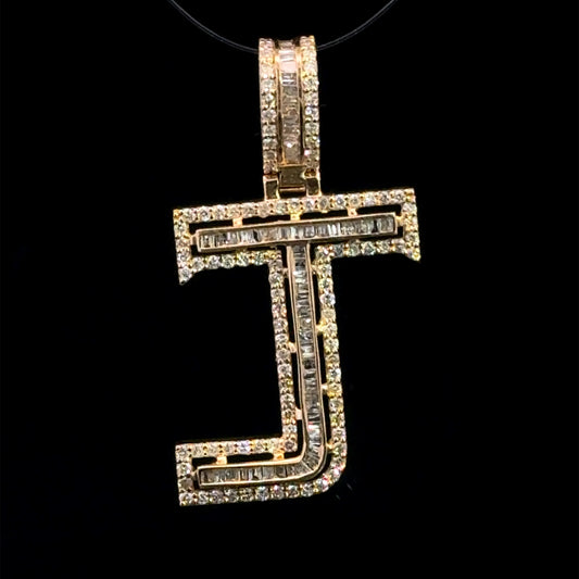 Yellow Gold Letter J Pendant Baguettes0.95CT 2.9GR 14K