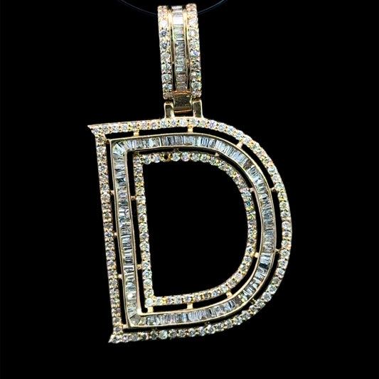 Yellow Gold Letter D Pendant Baguettes 1.13CT 3.1GR 14K