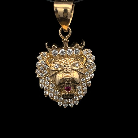 PENDANT CABEZA LEON CORONA PUAS SMALL CZ 3.4GR 14K