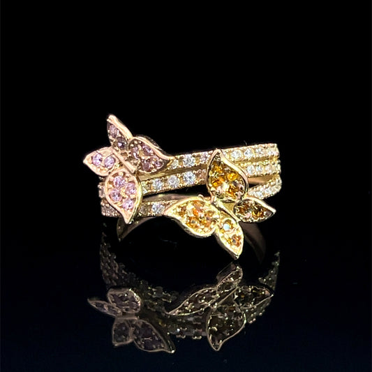 Yellow Gold Butterflies Ring (CZ) 3.9GR 14K 7"