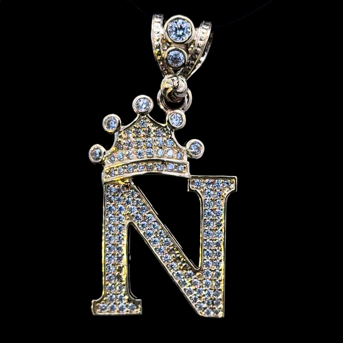 PENDANT LETRA N CON CORONA CZ 5GR 14K