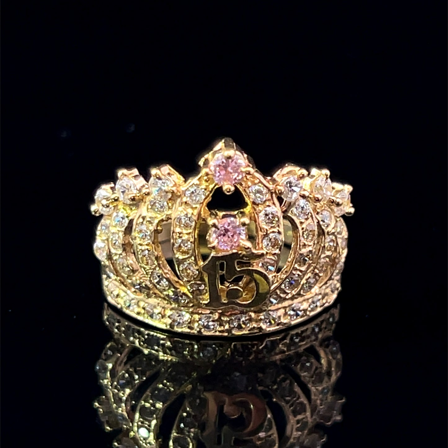 Quinces Yellow Gold Pink Ring (CZ) 3.7GR 14K 7"