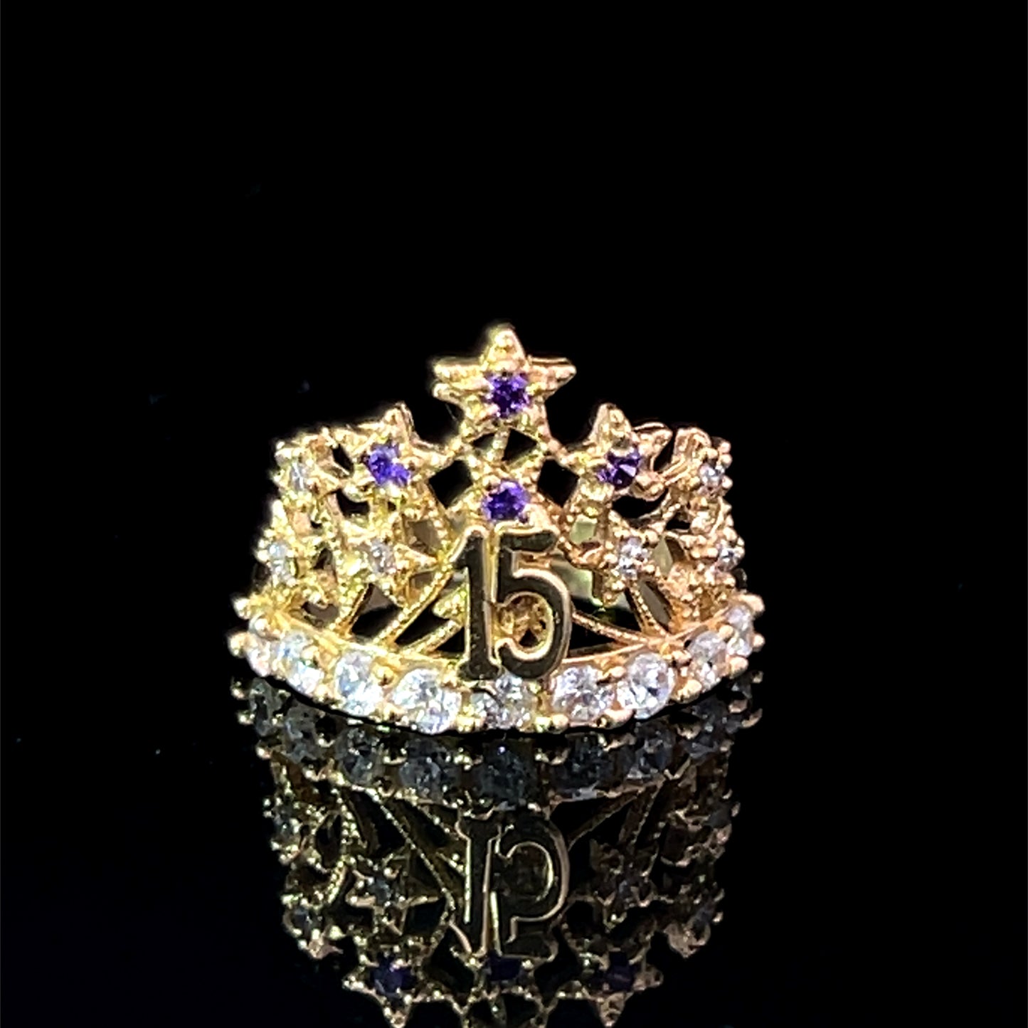 Anillo de oro amarillo con membrillo morado (CZ) 3GR 14K 7"