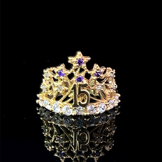 Quinces Yellow Gold Purple Ring (CZ) 3GR 14K 7"